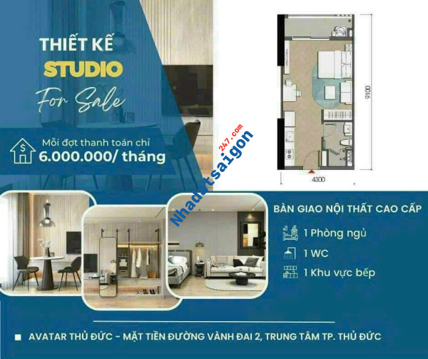 Căn hộ Avatar thủ đức mặt tiền vành đai 2 giá 2,079 tỷ căn 2PN 70m2