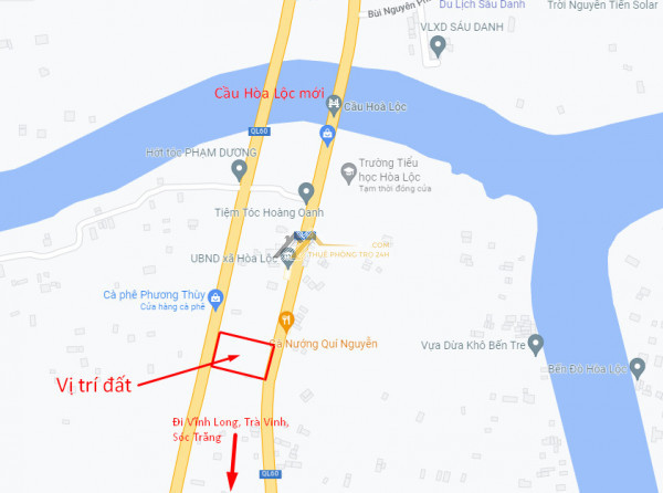 Chính chủ cần cho thuê lô đất thông 2 mặt tiền quốc lộ 60 cũ và mới tại bến tre