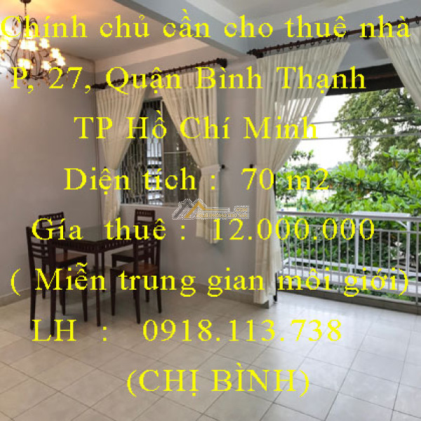 Chính chủ cần cho thuê nhà thanh đa, phường 27, quận bình thạnh - tp hồ chí minh